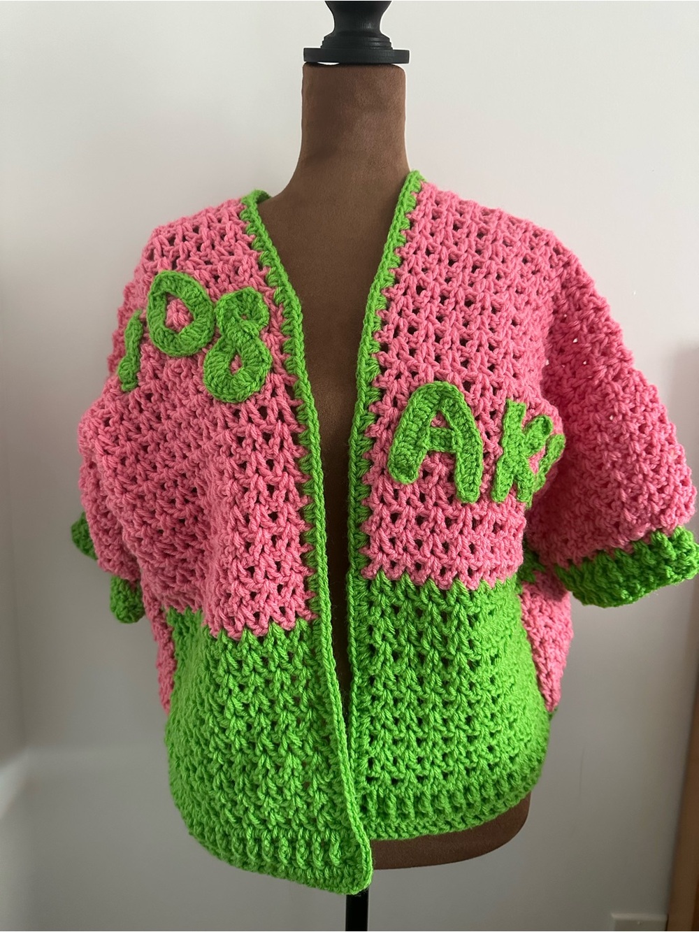 Handmade Pink and Green Crochet Cardigan💓💚💓AKA💓💚💓